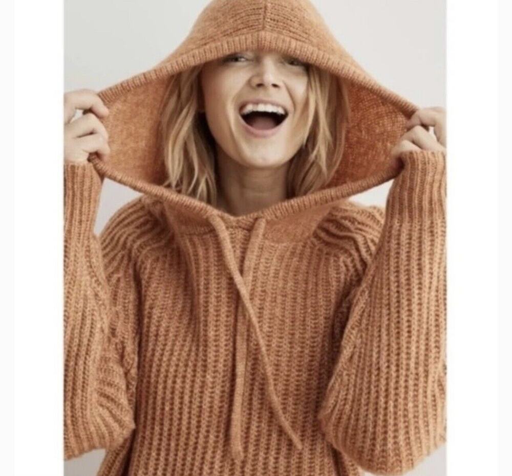 AERIE Open Road Speckled Sweater Hoodie Womens Small Oversized Orange Pullover